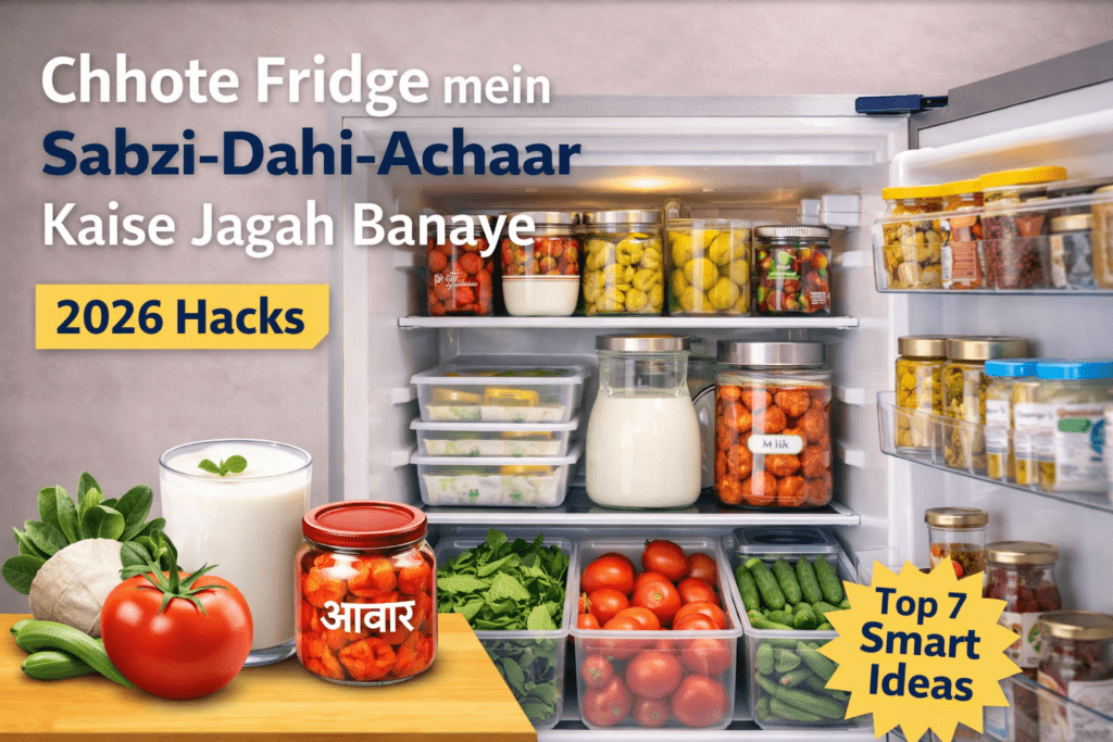chhote fridge mein sabzi dahi achaar kaise organize kare 2026 hacks small fridge storage tips