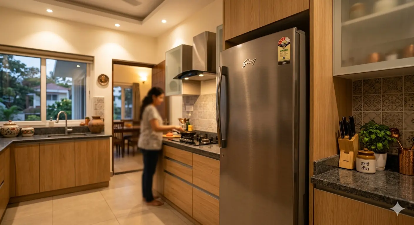 Godrej single door refrigerator placed in modern kitchen with compact design suitable for small families
