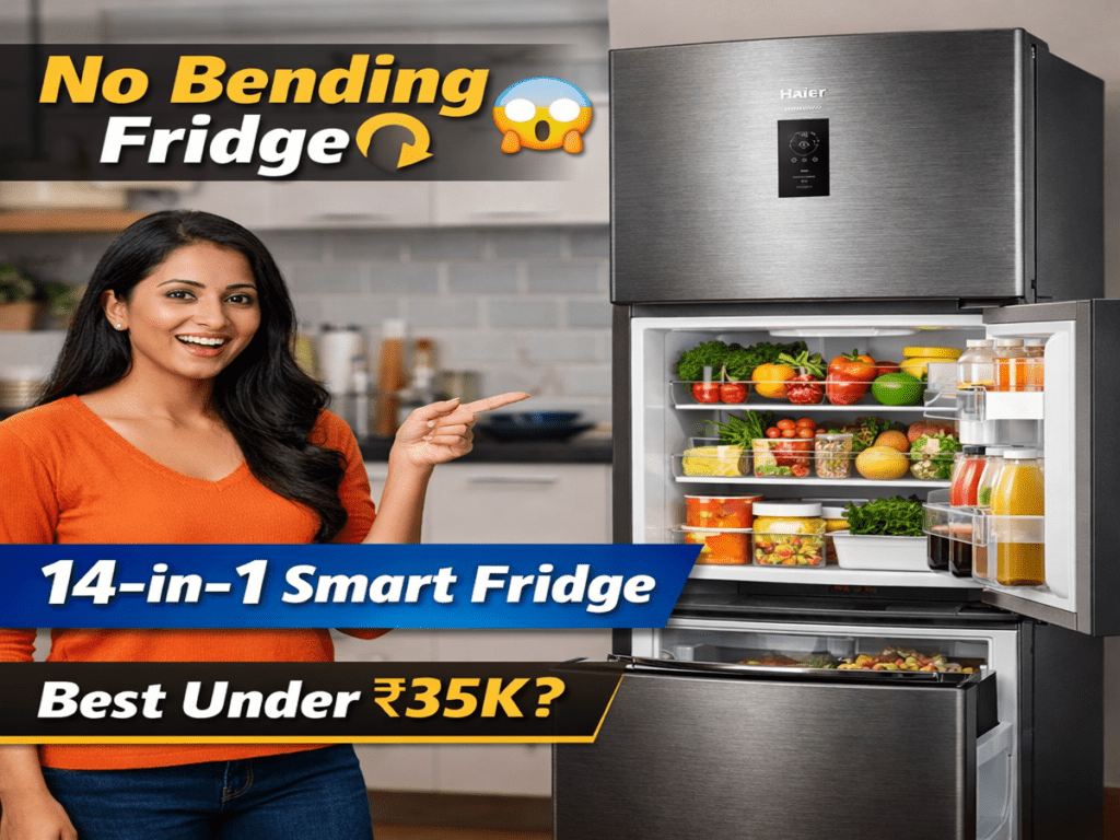 Haier 325L 3 Star Bottom Mount Refrigerator with 14 in 1 Convertible Modes, Dazzle Steel Design and Digital Display in modern kitchen