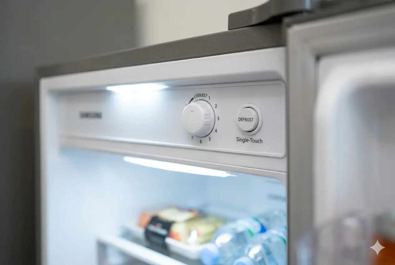 Samsung fridge single touch defrost button and temperature control panel