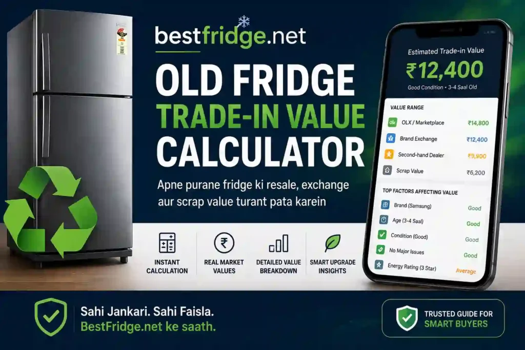BestFridge.net old fridge trade-in value calculator showing refrigerator resale, exchange and scrap value estimates