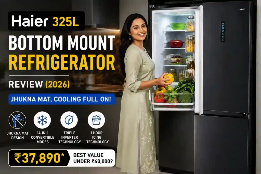 Haier 325L bottom mount refrigerator with price, key features, and premium design highlights.