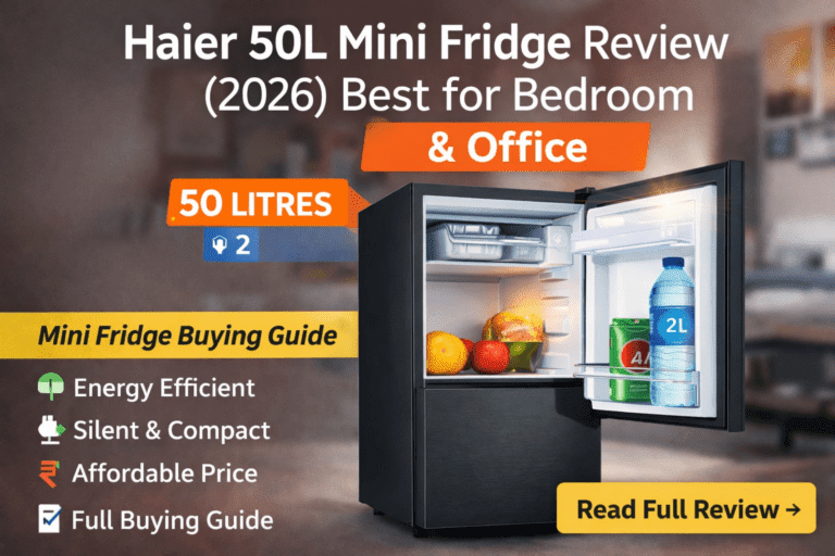 haier mini fridge 50 litre black steel bedroom office use