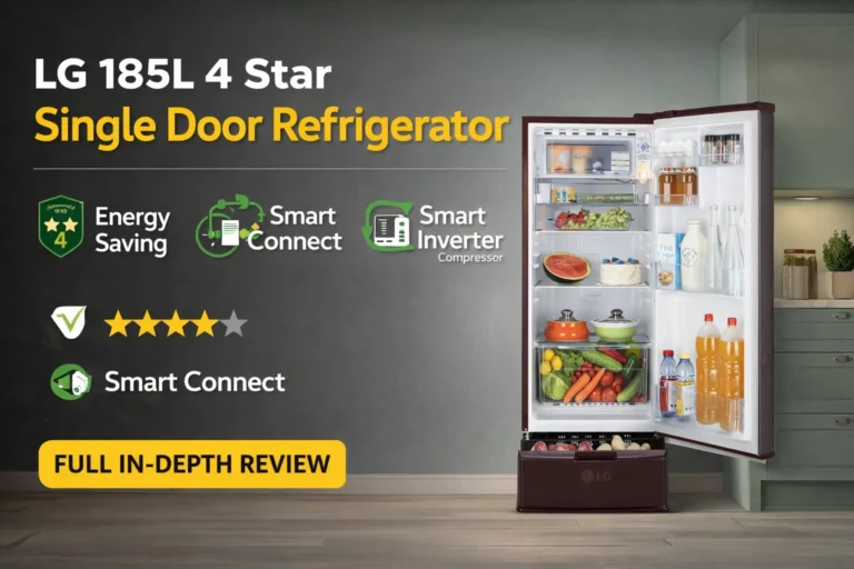 LG 185L 4 star single door refrigerator with smart inverter compressor and smart connect feature in modern kitchen