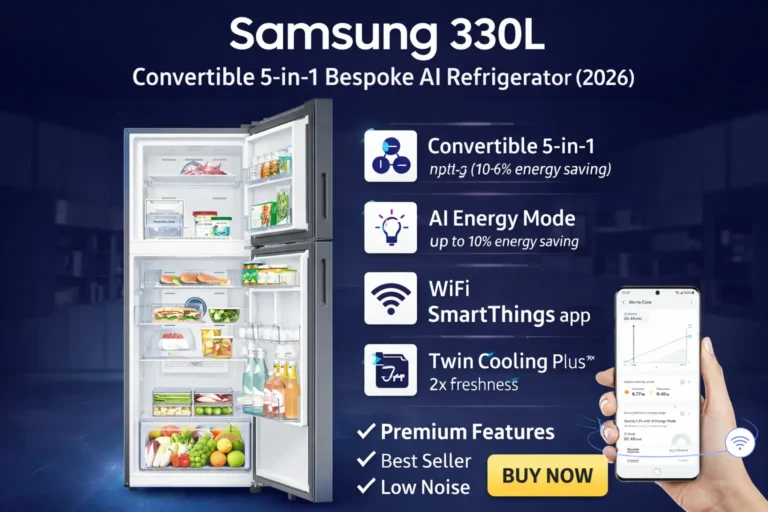 Samsung 330L Bespoke AI refrigerator with convertible 5 in 1, WiFi SmartThings and AI energy mode features